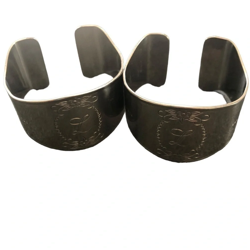 Vintage Set Of 2 Custom Craft Stainless Steel Monogram L Napkin Rings Silver